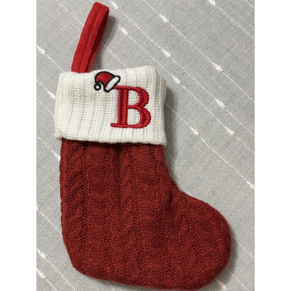 Red Cable Knit Mini Christmas Stocking Holiday Decor Monogram Initial Letter B